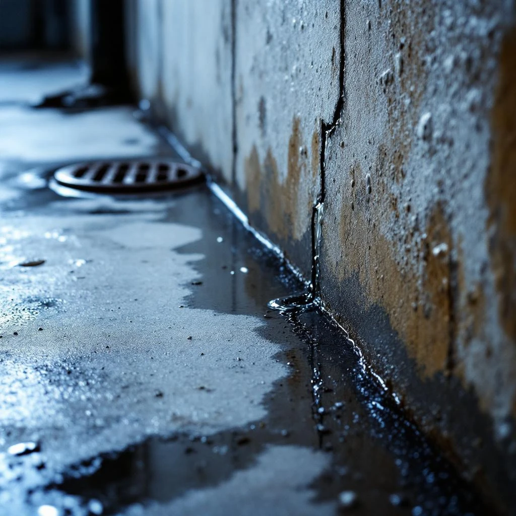 Waterinfiltratie in kelder - vochtige vlek op muur die afdichting vereist